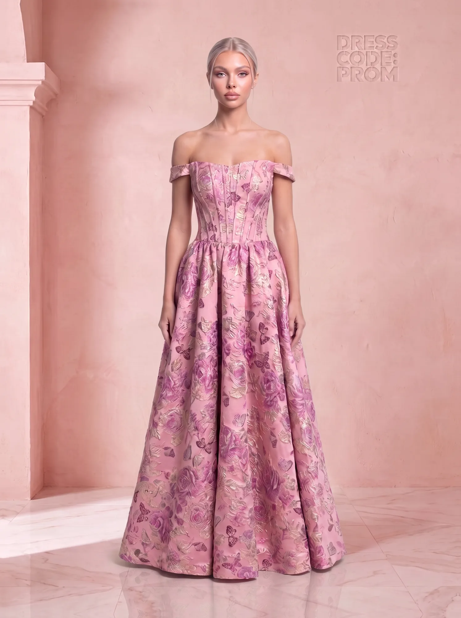 The Flavia Gown - Pink Print by Dress Code Prom
