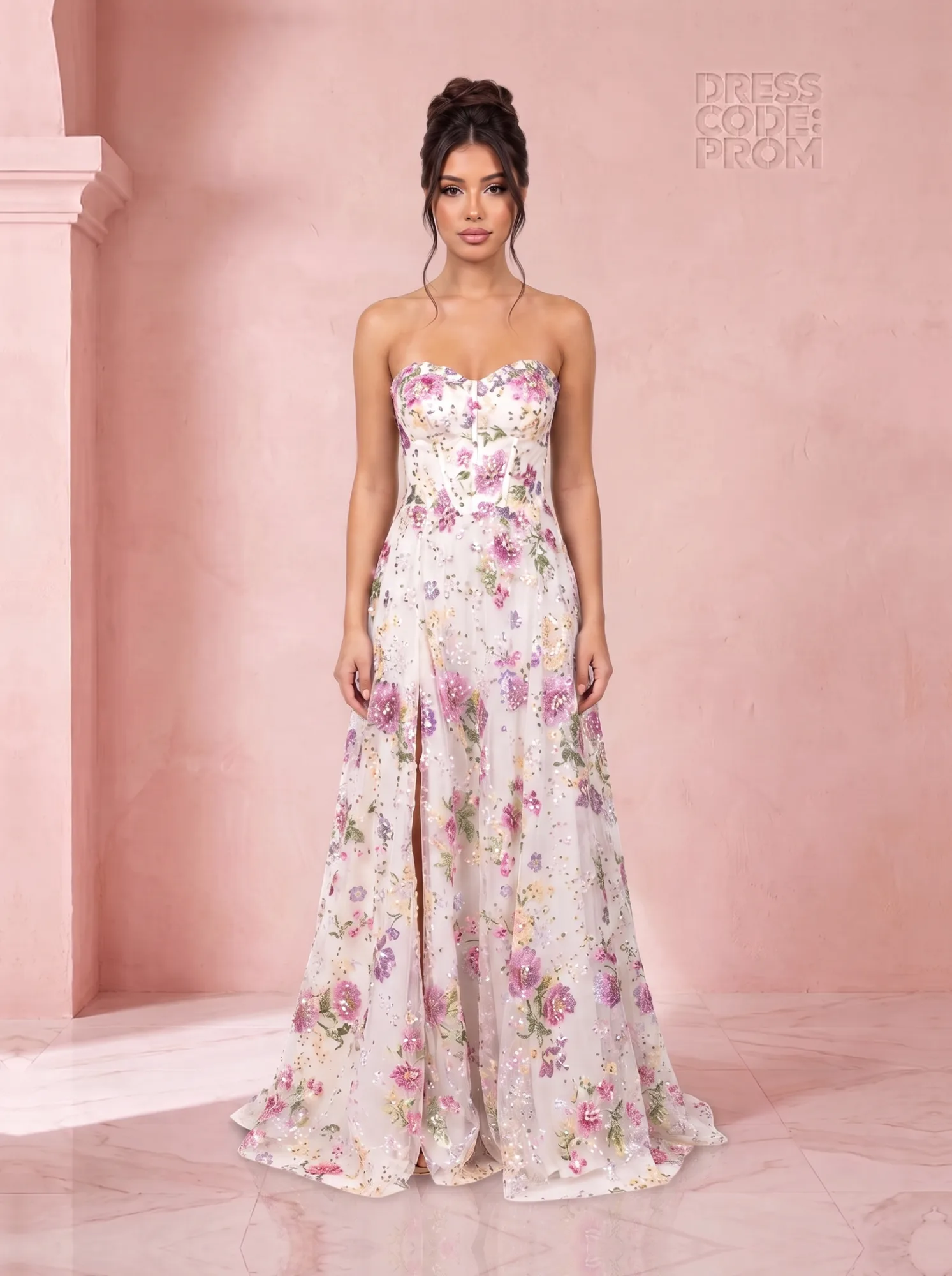 The Flora Gown - Ivory Multi by Dress Code Prom